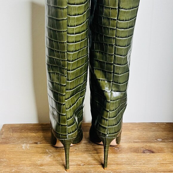 SCHUTZ Brand New Maryana Pointed Toe Boot In Military Green Womens 7.5 Crocodile - Picture 5 of 8